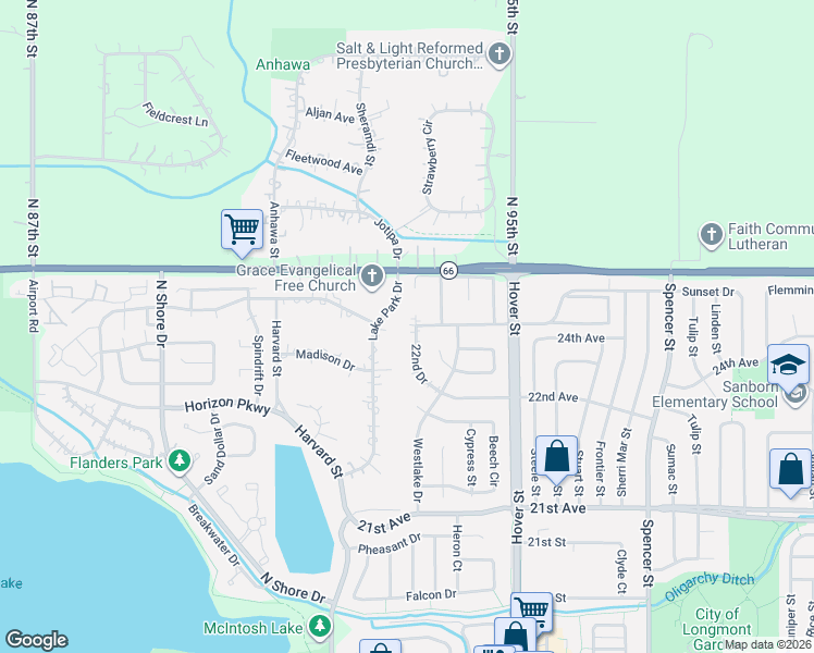 map of restaurants, bars, coffee shops, grocery stores, and more near 2567 22nd Drive in Longmont