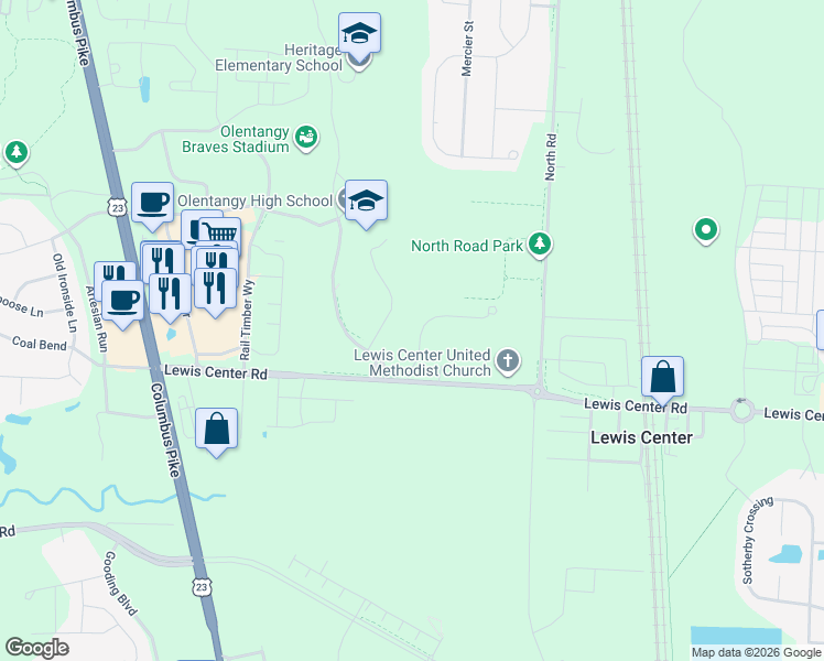 map of restaurants, bars, coffee shops, grocery stores, and more near 6184 Weeping Rock Drive in Lewis Center