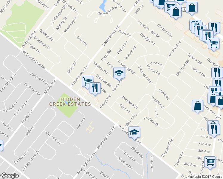 map of restaurants, bars, coffee shops, grocery stores, and more near 962 Windsor Road in Warminster