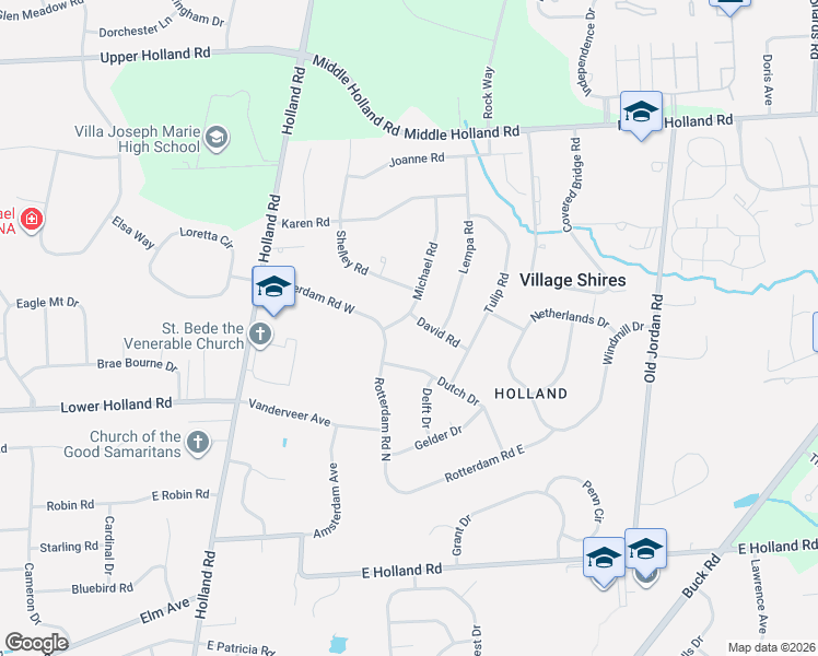 map of restaurants, bars, coffee shops, grocery stores, and more near 90 Michael Road in Holland