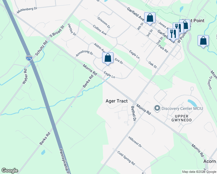 map of restaurants, bars, coffee shops, grocery stores, and more near 2650 Morris Road in Lansdale