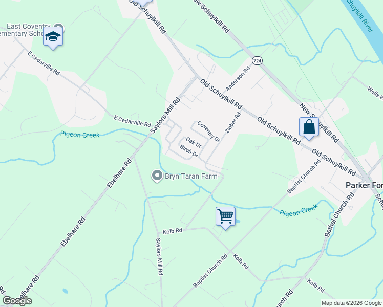 map of restaurants, bars, coffee shops, grocery stores, and more near 7 Birch Drive in Spring City