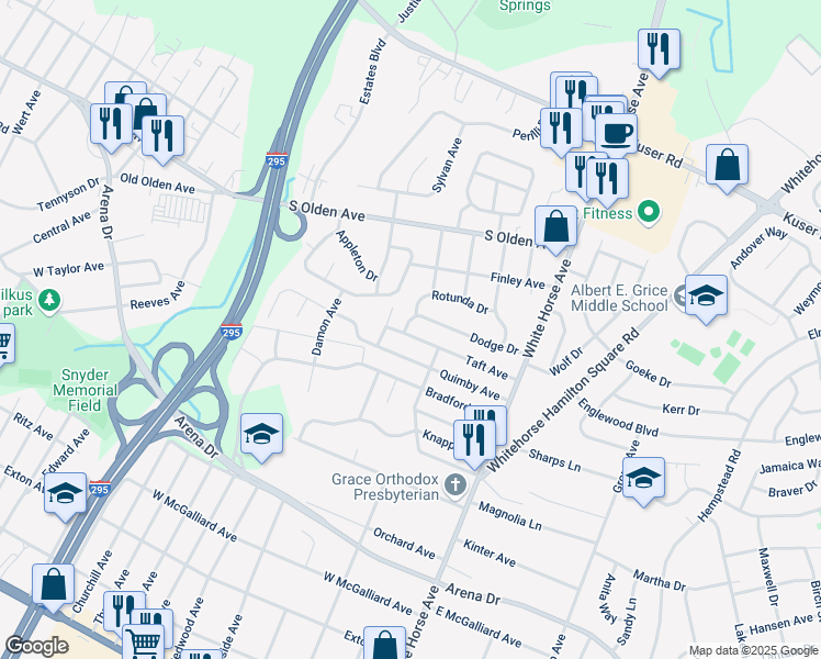 map of restaurants, bars, coffee shops, grocery stores, and more near 52 Taft Avenue in Hamilton Township