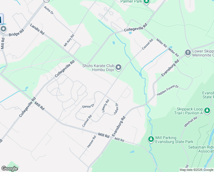 map of restaurants, bars, coffee shops, grocery stores, and more near 3918 Landis Road in Collegeville