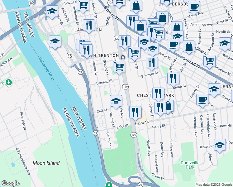 map of restaurants, bars, coffee shops, grocery stores, and more near 656 Second Street in Trenton