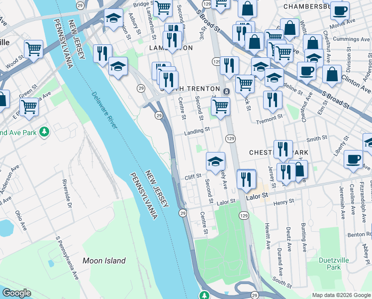 map of restaurants, bars, coffee shops, grocery stores, and more near 936 Lamberton Street in Trenton