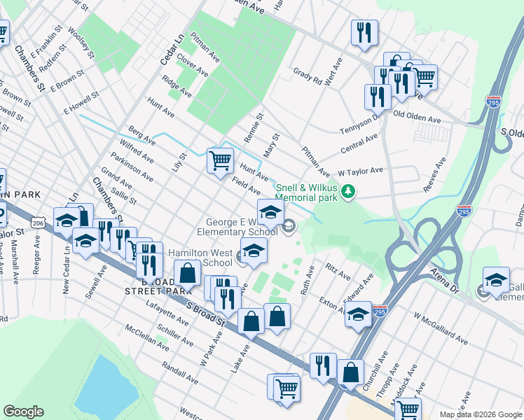 map of restaurants, bars, coffee shops, grocery stores, and more near 617 Berg Avenue in Hamilton Township