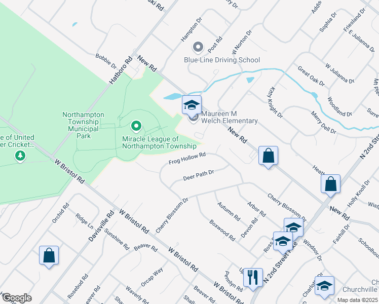 map of restaurants, bars, coffee shops, grocery stores, and more near 153 Frog Hollow Road in Churchville