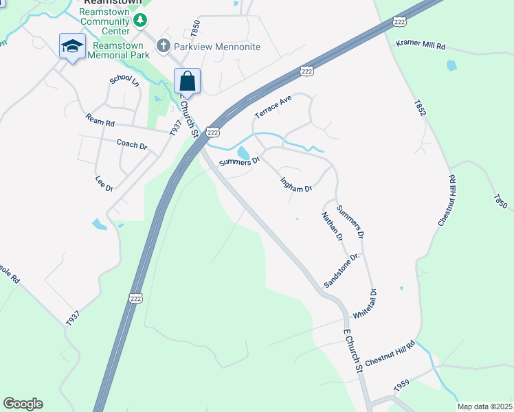 map of restaurants, bars, coffee shops, grocery stores, and more near 140 East Church Street in Stevens