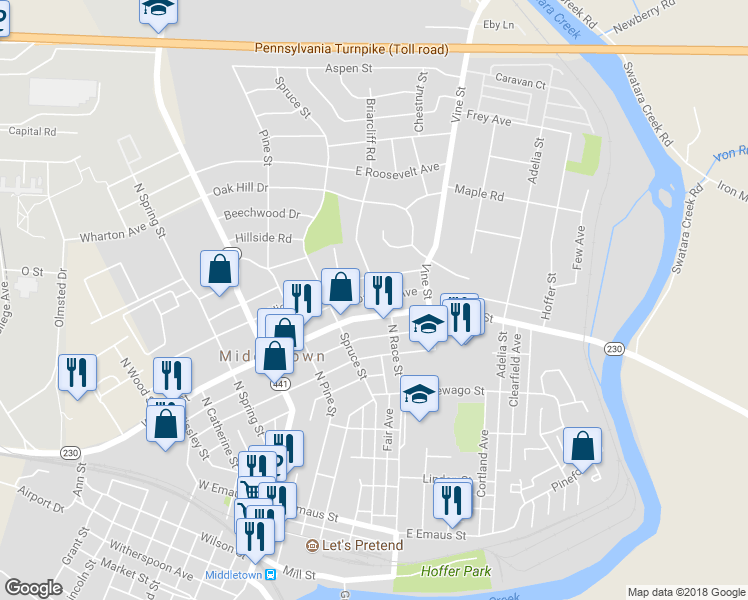 map of restaurants, bars, coffee shops, grocery stores, and more near 277 Hoffman Avenue in Middletown