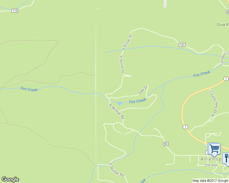 map of restaurants, bars, coffee shops, grocery stores, and more near 409 North Skinner Road in Allenspark