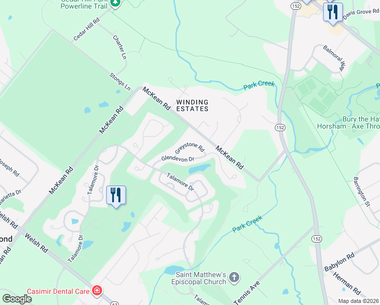map of restaurants, bars, coffee shops, grocery stores, and more near 1029 Glendevon Drive in Ambler