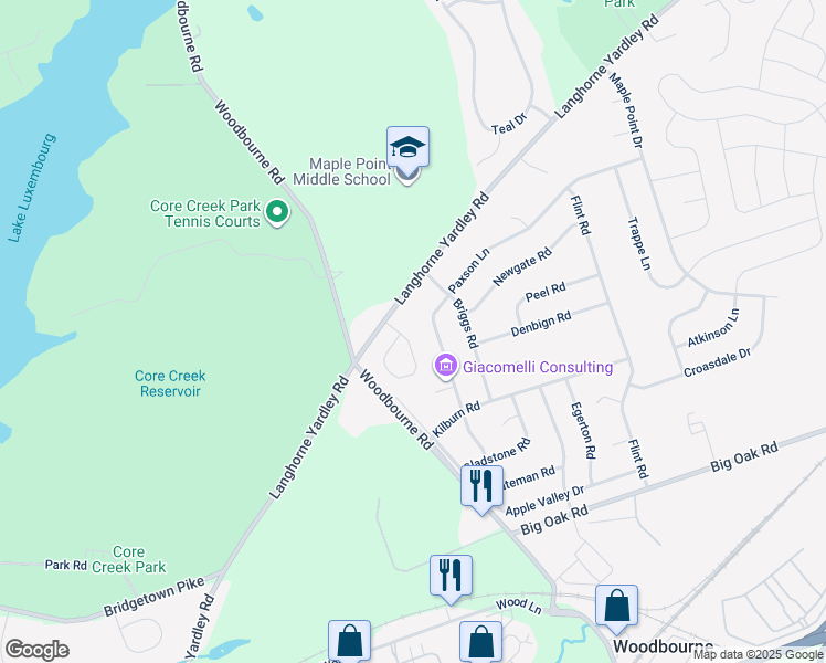 map of restaurants, bars, coffee shops, grocery stores, and more near 31 Erica Drive in Langhorne