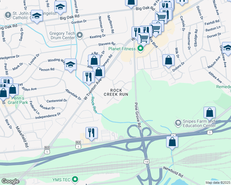 map of restaurants, bars, coffee shops, grocery stores, and more near 1 Mount Airy Drive in Morrisville