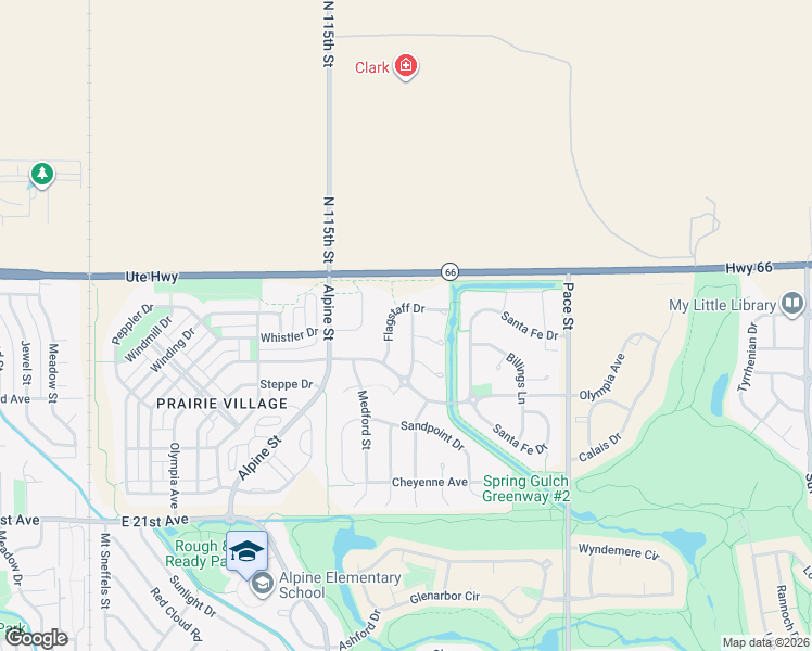 map of restaurants, bars, coffee shops, grocery stores, and more near 2326 Flagstaff Drive in Longmont