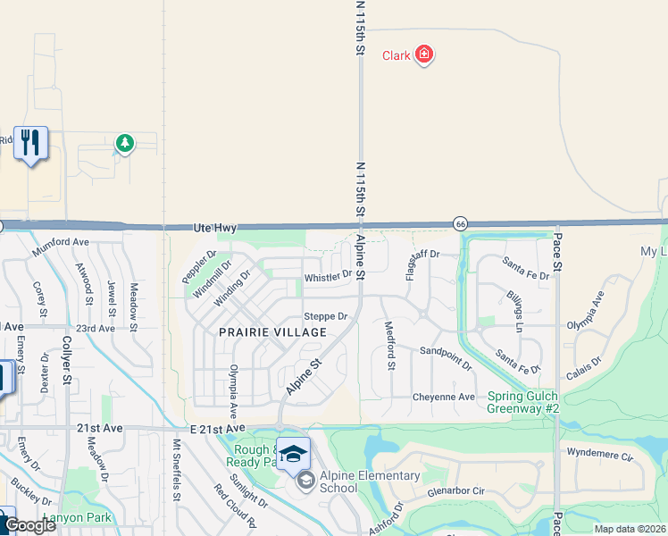 map of restaurants, bars, coffee shops, grocery stores, and more near 11150 Ute Highway in Longmont