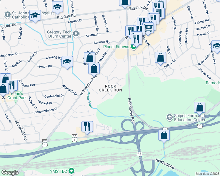 map of restaurants, bars, coffee shops, grocery stores, and more near 1 Mount Airy Drive in Morrisville