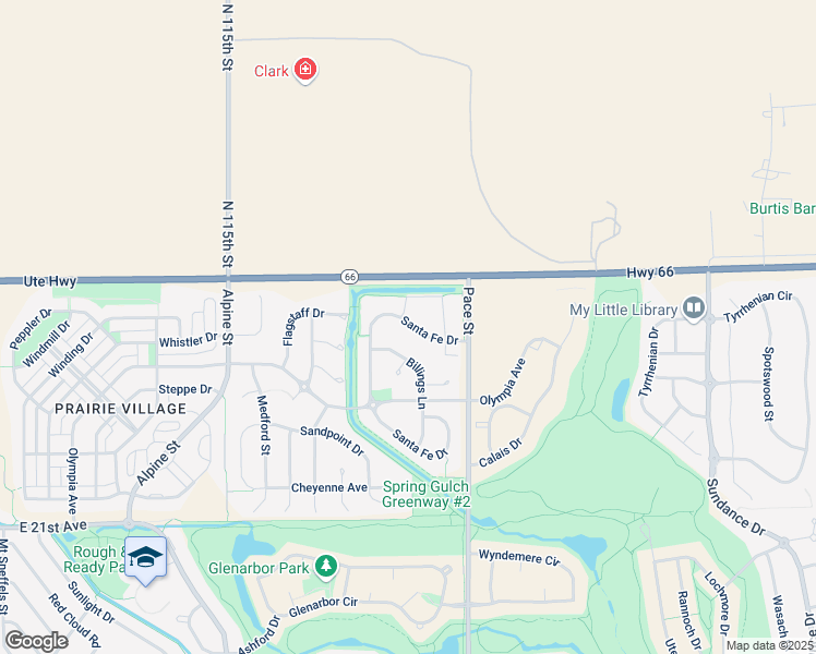 map of restaurants, bars, coffee shops, grocery stores, and more near 2386 Santa Fe Drive in Longmont