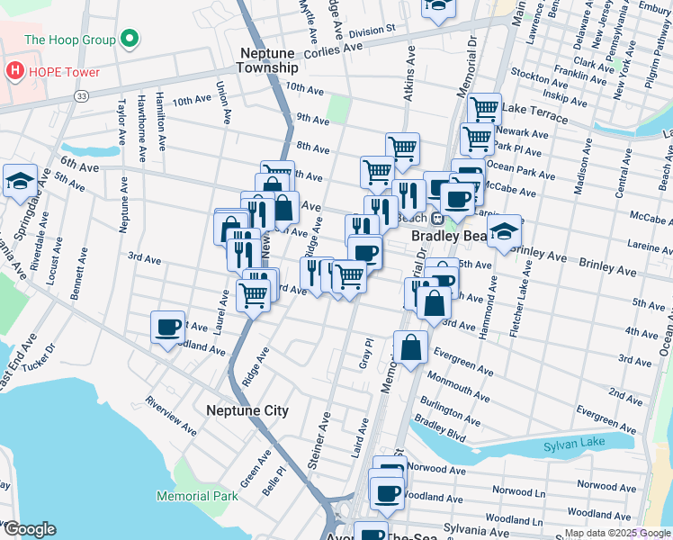 map of restaurants, bars, coffee shops, grocery stores, and more near 926 4th Avenue in Neptune City