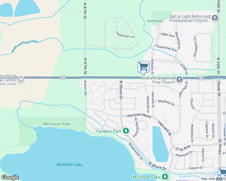 map of restaurants, bars, coffee shops, grocery stores, and more near 3121 Lake Park Way in Longmont