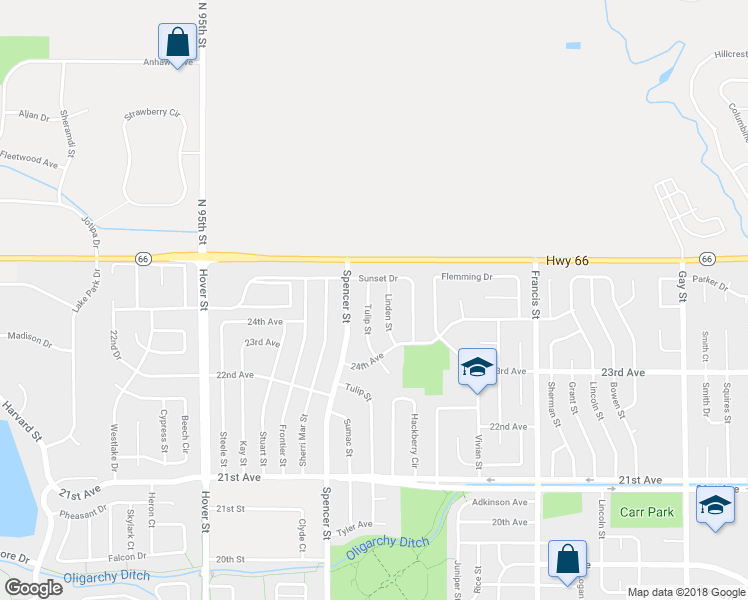 map of restaurants, bars, coffee shops, grocery stores, and more near 2424 Linden Street in Longmont