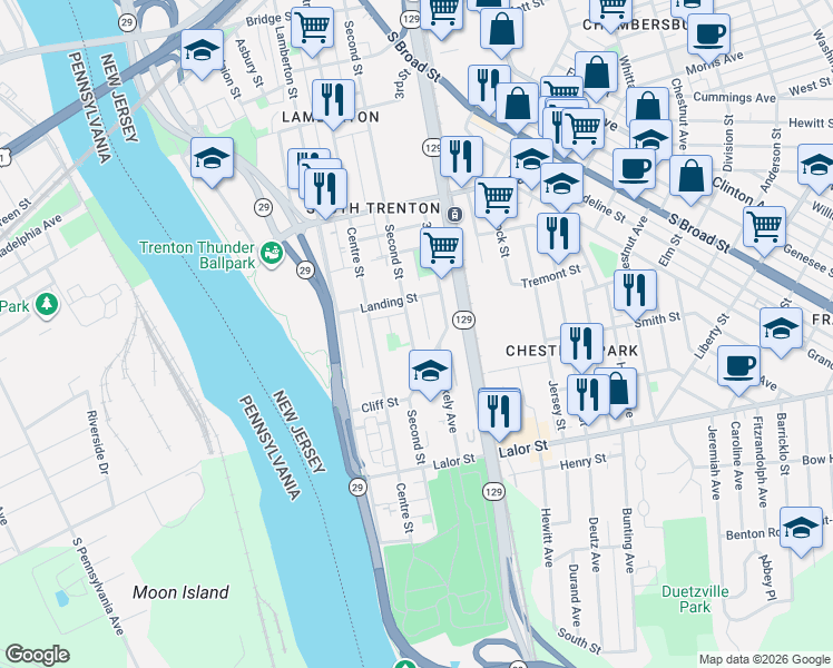 map of restaurants, bars, coffee shops, grocery stores, and more near 656 Second Street in Trenton
