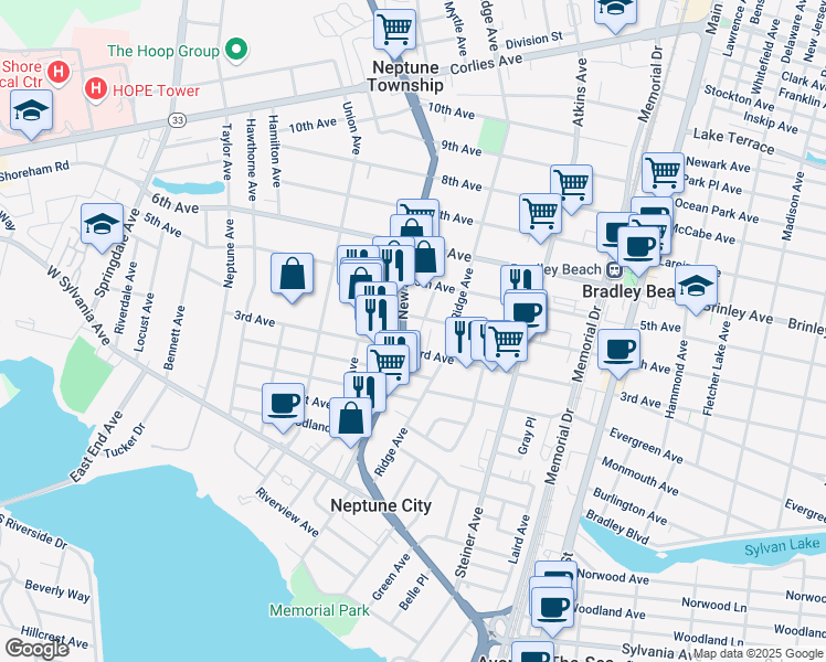 map of restaurants, bars, coffee shops, grocery stores, and more near in Neptune City