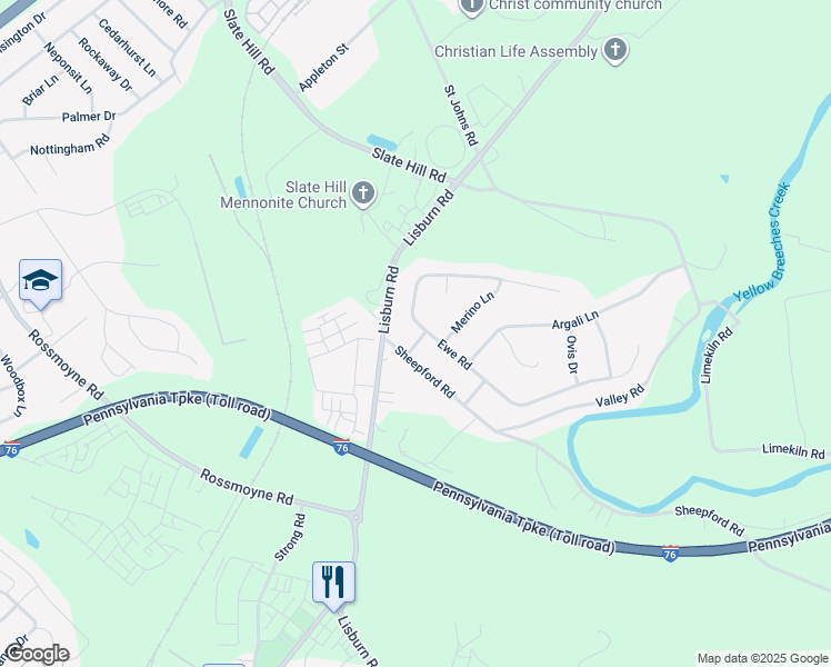 map of restaurants, bars, coffee shops, grocery stores, and more near 3 Zenu Road in Mechanicsburg