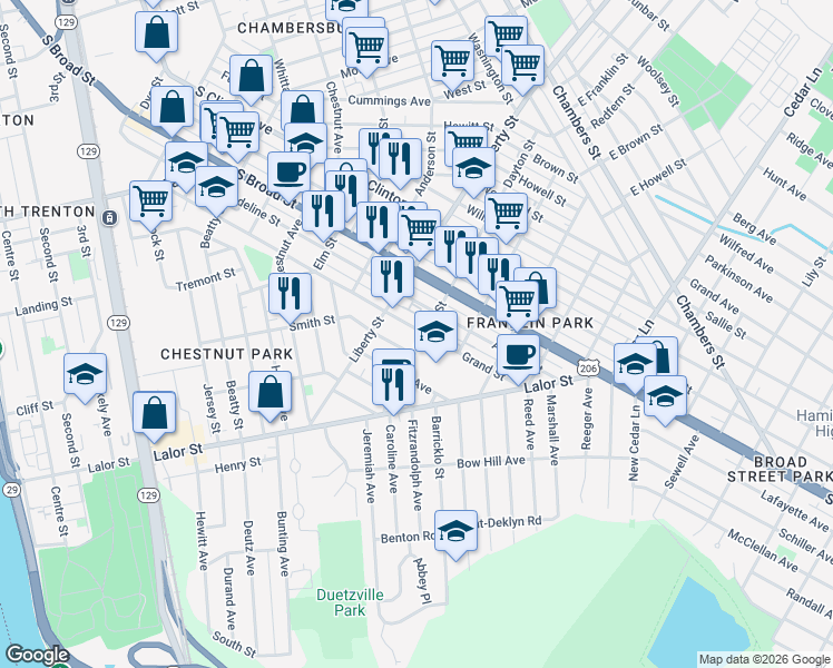map of restaurants, bars, coffee shops, grocery stores, and more near 310 Dayton Street in Trenton