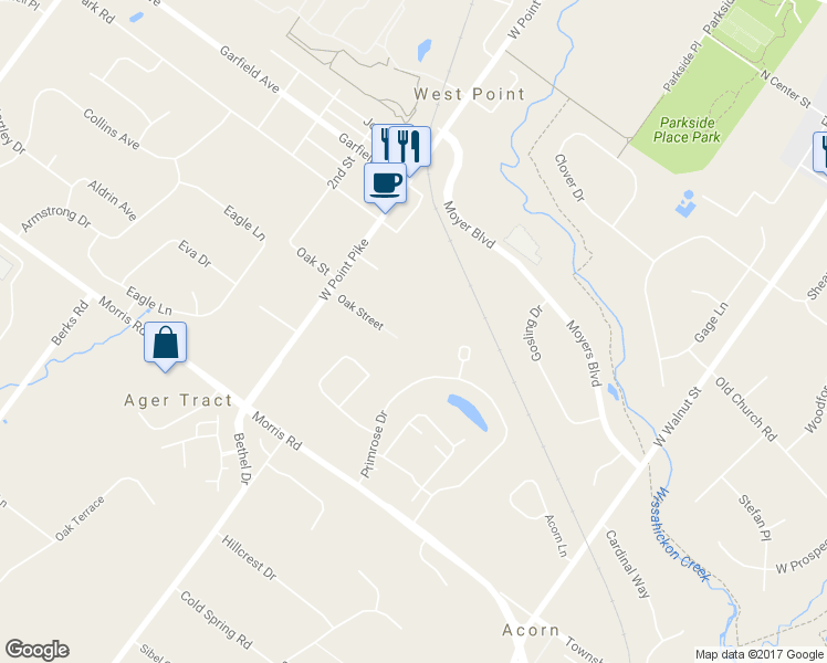 map of restaurants, bars, coffee shops, grocery stores, and more near 1953 W Point Pike in Lansdale