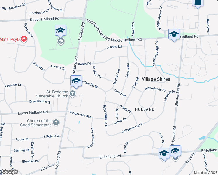 map of restaurants, bars, coffee shops, grocery stores, and more near 89 Michael Road in Holland