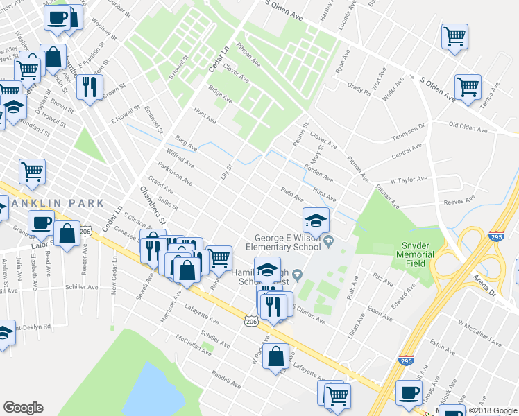 map of restaurants, bars, coffee shops, grocery stores, and more near 418 Wilfred Avenue in Hamilton Township