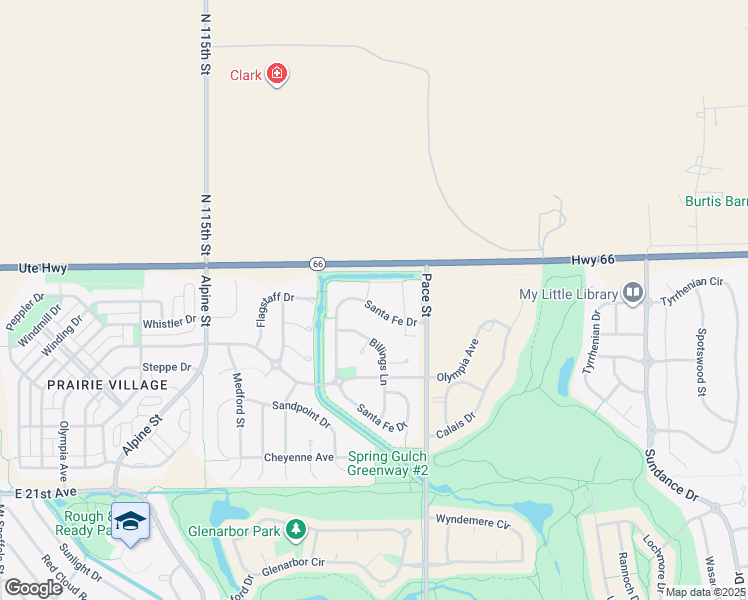map of restaurants, bars, coffee shops, grocery stores, and more near 2386 Santa Fe Drive in Longmont