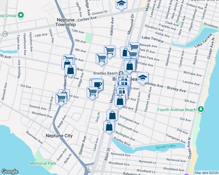 map of restaurants, bars, coffee shops, grocery stores, and more near 802 4th Avenue in Neptune City