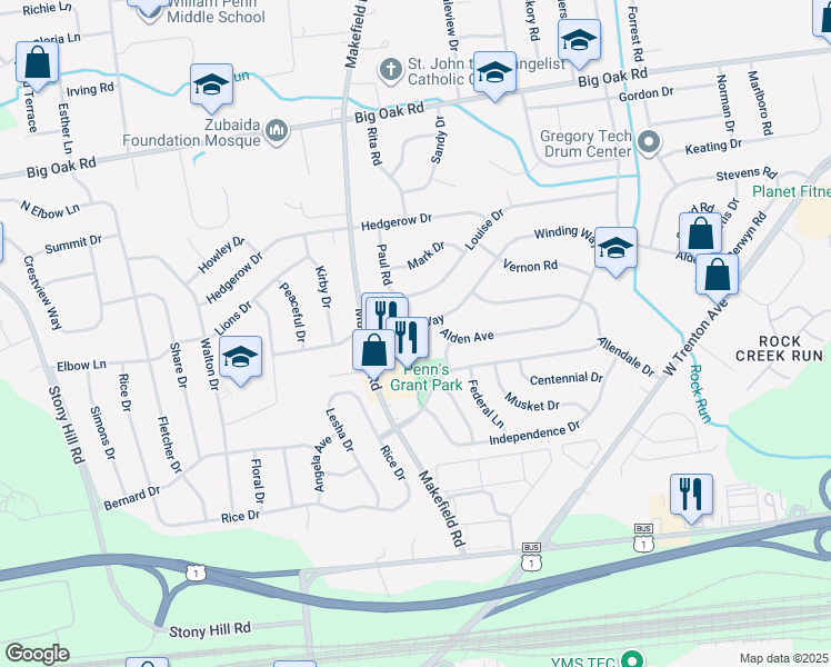 map of restaurants, bars, coffee shops, grocery stores, and more near 113 Winding Way in Morrisville
