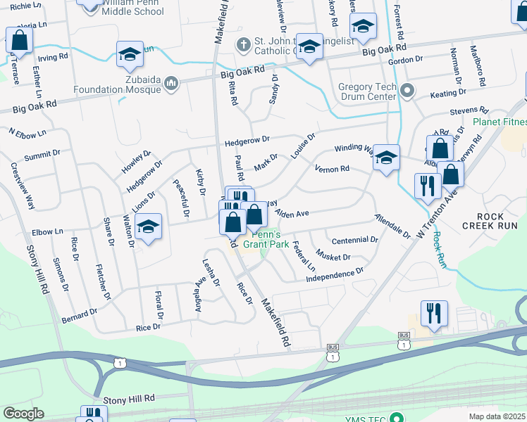 map of restaurants, bars, coffee shops, grocery stores, and more near 115 Winding Way in Morrisville