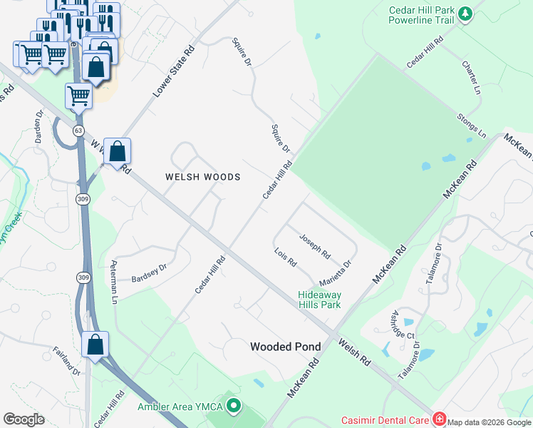 map of restaurants, bars, coffee shops, grocery stores, and more near 1237 Lois Road in Ambler