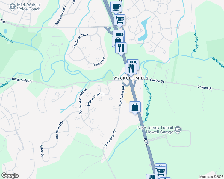 map of restaurants, bars, coffee shops, grocery stores, and more near 55 Chinkaberry Court in Howell Township