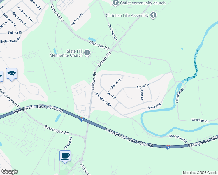map of restaurants, bars, coffee shops, grocery stores, and more near 3 Merino Ln in Mechanicsburg