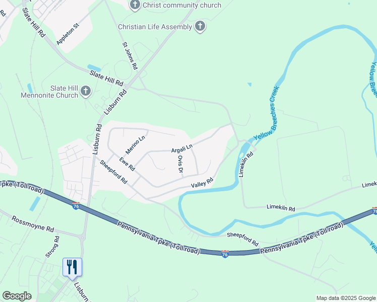 map of restaurants, bars, coffee shops, grocery stores, and more near 11 Dishley Drive in Mechanicsburg