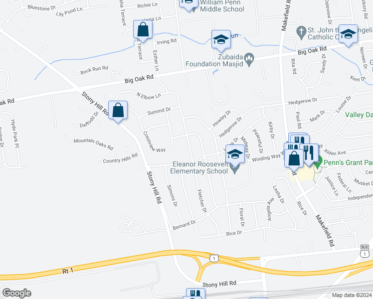 map of restaurants, bars, coffee shops, grocery stores, and more near 230 Elbow Lane in Morrisville
