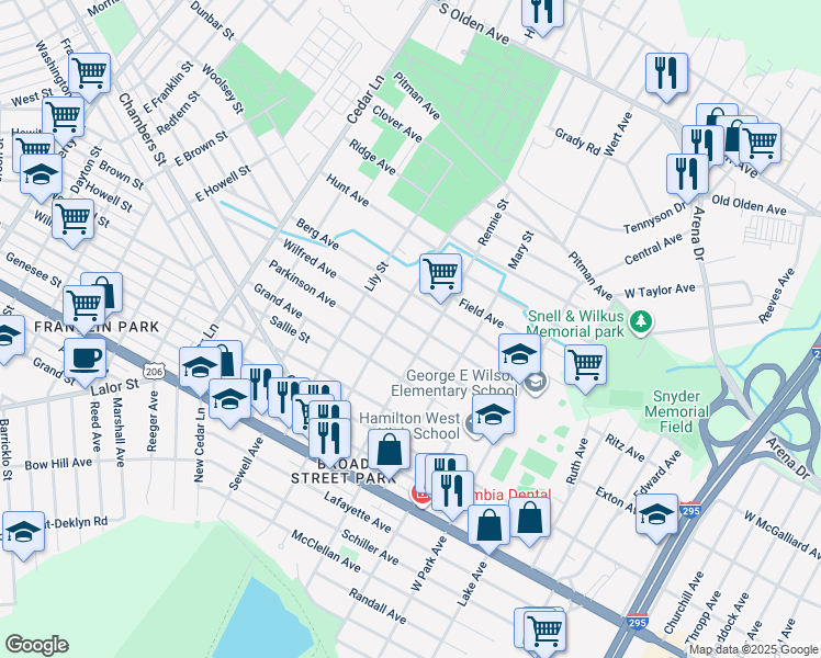 map of restaurants, bars, coffee shops, grocery stores, and more near 323 Wilfred Avenue in Hamilton Township