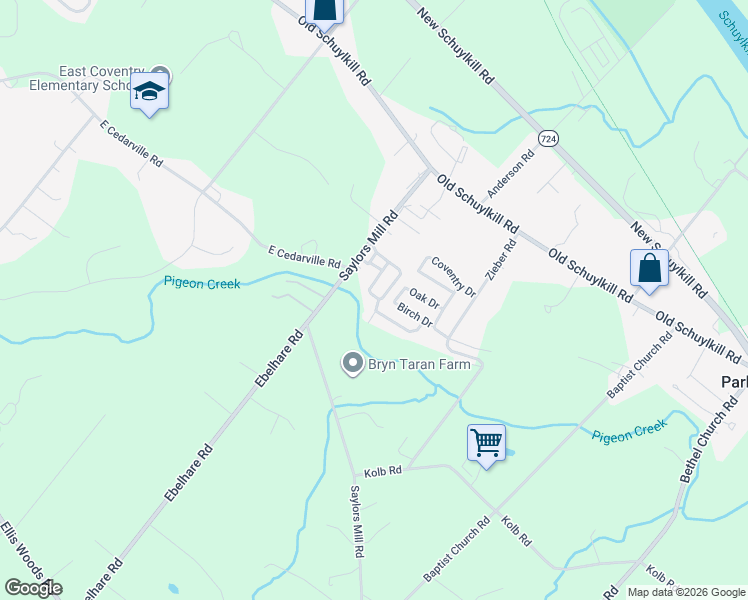 map of restaurants, bars, coffee shops, grocery stores, and more near 1 Terrace Drive in Pottstown