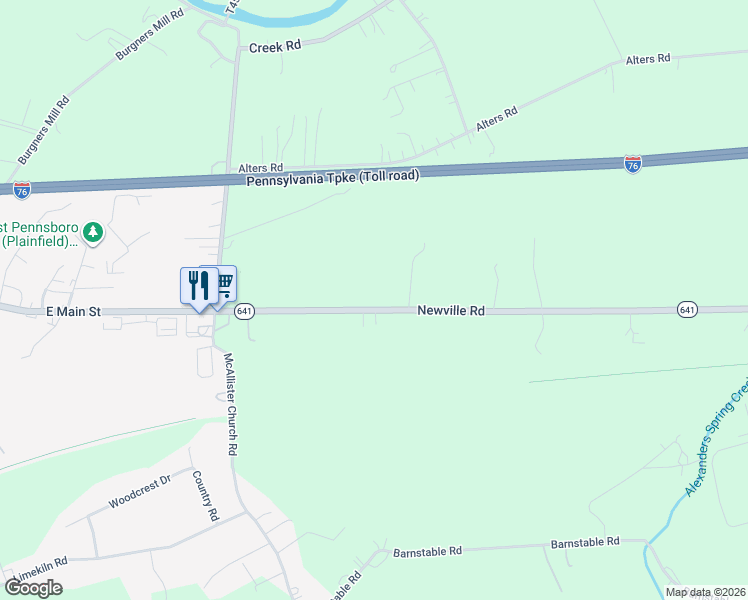 map of restaurants, bars, coffee shops, grocery stores, and more near 1713 Newville Rd in Carlisle