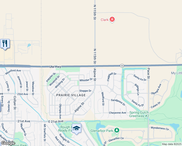 map of restaurants, bars, coffee shops, grocery stores, and more near 11100-11498 Ute Hwy in Longmont