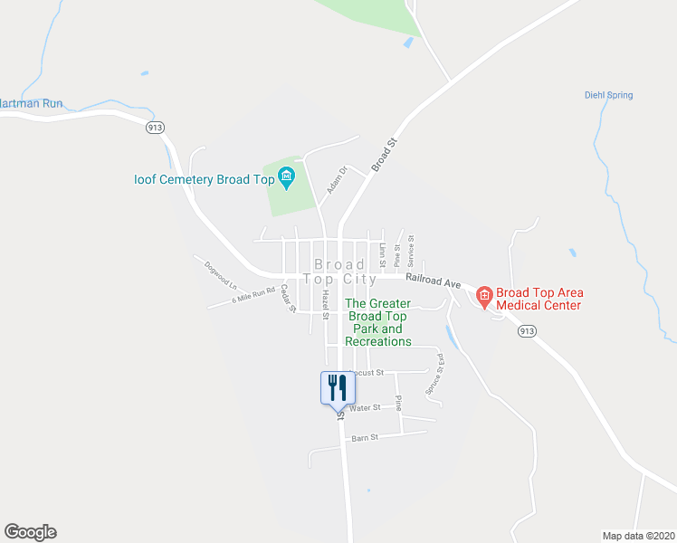 map of restaurants, bars, coffee shops, grocery stores, and more near in Broad Top City