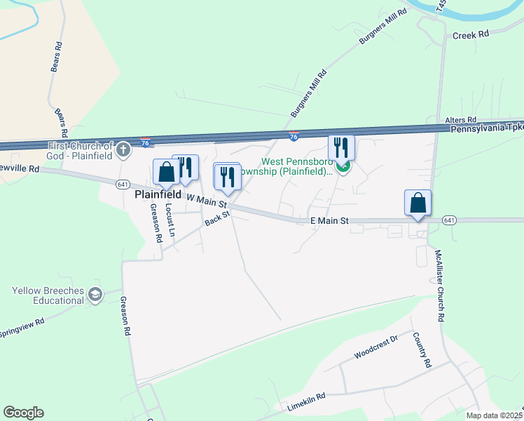 map of restaurants, bars, coffee shops, grocery stores, and more near 31 East Main Street in Carlisle