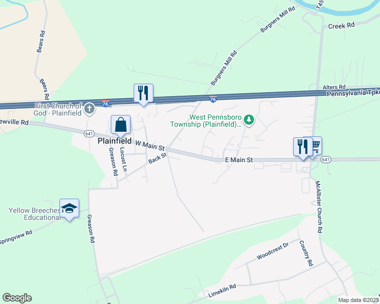map of restaurants, bars, coffee shops, grocery stores, and more near 31 East Main Street in Carlisle