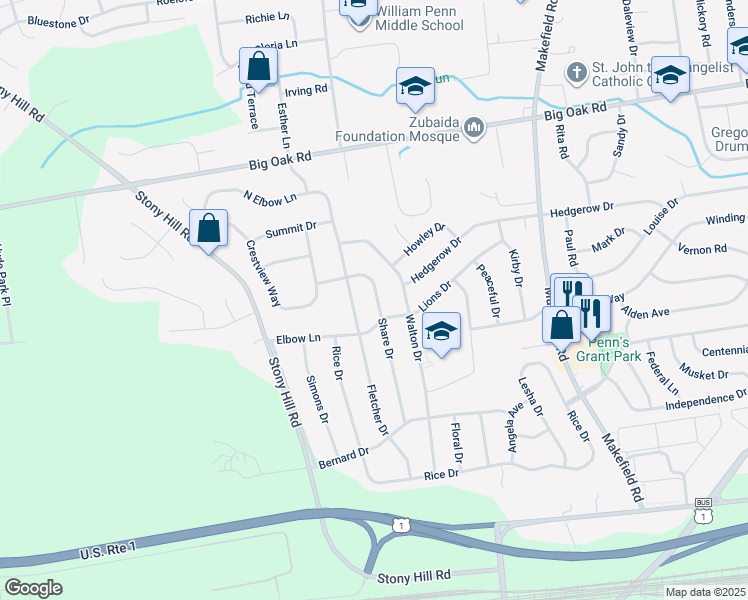 map of restaurants, bars, coffee shops, grocery stores, and more near 236 Share Drive in Morrisville
