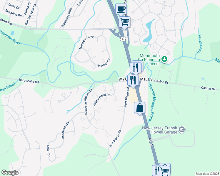 map of restaurants, bars, coffee shops, grocery stores, and more near 554 Applewood Court in Howell